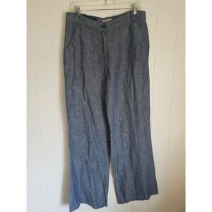 Max Studio Wide Leg Linen Pants Women's 8 Blue Minimalist Beachy Casual